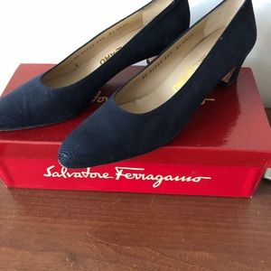 Salvatore Ferragamo blue pebble suede shoes, size 8.5